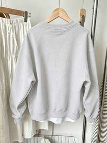 Sweet Girl Round Neck Sweatshirt, Cherry Fruit Letter Patch Embroidery Soft Autumn/Winter Campus Top - Light Grey - View 2