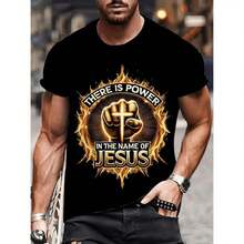Mens There Is Power In The Name Of Jesus Graphic T Shirt Polyester Breathable Urban Streetwear Casual Round Neck Durable Bold Graphic Tee - Black - View 1