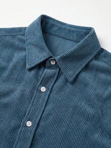 glestore Men's Retro-Style Solid-Color Long-Sleeve Casual Shirt: Corduroy, Suitable For Commuting, Leisure, And Vacations-A Versatile Style For All Seasons - Dusty Blue - View 6