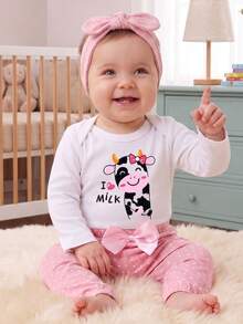Kit Conjunto Menina Fofo Algodão Body Calça Frufru Meia Estação Faixa Roupinha Moda Bebê Infantil - Longo Unicórnio/ Frufru Rosa/ Faixa - Visão 7