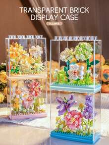 Transparent Building Block Display Cover For Eternal Flowers, Home Decor, Desktop Puzzle Toy Gift - Multicolor - View 2