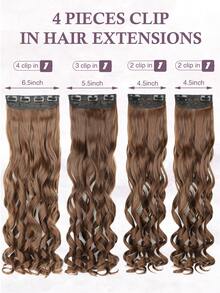 Clip In Hair Extensions, 20 Inch Long Wavy 4PCS Hair Extensions Natural Soft Synthetic Fiber High Temperature Heat Resistance Clip In Hairpieces For Women Weddings Party Daily Use - Brown - View 3