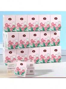 6/12/24/36/60/120pcs (6pcs=1pack) Tulip Pocket Tissues: Ultra Soft, Plant Fashion Design With Blooming Pink Tulips And Playful Rabbits, Carry A Touch Of Spring In Your Pocket - Wet Strength, 6 Packs 3-Ply Mini Size, Perfect For Elegant On-The-Go - Multicolor - View 7