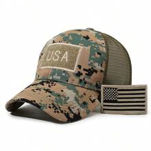 1pc Camouflage Patch National Flag Embroidered Baseball Cap, Spring/Summer Mesh Hat, Men's Outdoor Hook And Loop Baseball Cap - A - View 3