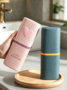 Customizable Name Text 3D Heart Travel Toothbrush And Toothpaste Storage Box, Pink 3D Heart Print Portable Toothbrush Storage Tube, Compact All-In-One Dust-Proof Cup With Lid, Suitable For Commuters, Students, Couples, Business Travelers, Short-Trip Travelers And Gift Customization Buyers, Short-Term Business Trips, Outdoor Travel, Campus Dorm Life, Hotel Stays, Home Use For Toothbrush And Toothpaste Storage, Compact Size Takes Up Little Luggage Space - Multicolor - View 3
