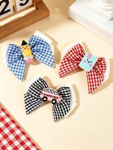2/6pcs Plaid Print Double Layer Bow Hair Clips, Cute Cartoon School Style Hair Accessories, Suitable For School And After School Wear, Gift Choice For Back To School And Graduation Season - Multicolor - View 5
