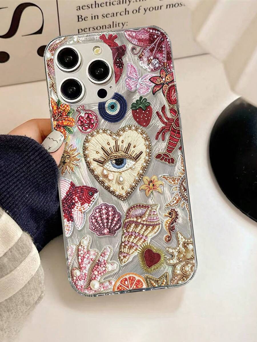 1件羽毛線鑽石眼圖案全包覆TPU防摔手機殼，適用於Apple 16 15 14 13 12 11promax - 彩色 - 查看 1