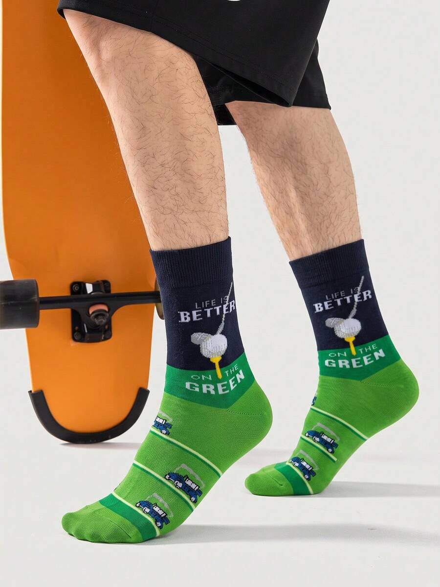 1/3/6 par kreativa golfstrumpor för herrar, bekväma och andningsbara mid-calf-strumpor, långa och roliga crazy happy socks för män - Multifärgad - Visa 1