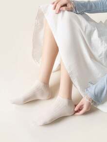 5 Pairs Women's Pure Cotton Invisible Socks, Ribbed Thin Low-Cut Socks, Moisture-Wicking, Odor-Resistant, Breathable Casual Socks - Multicolor - View 4