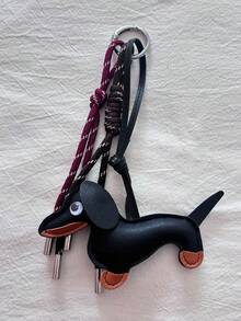 Influencer Style Sausage Dog Chocolate Niche Unique Baseball Car Keychain Bag Charm Couple Braided Lanyard Pendant - Red - View 5