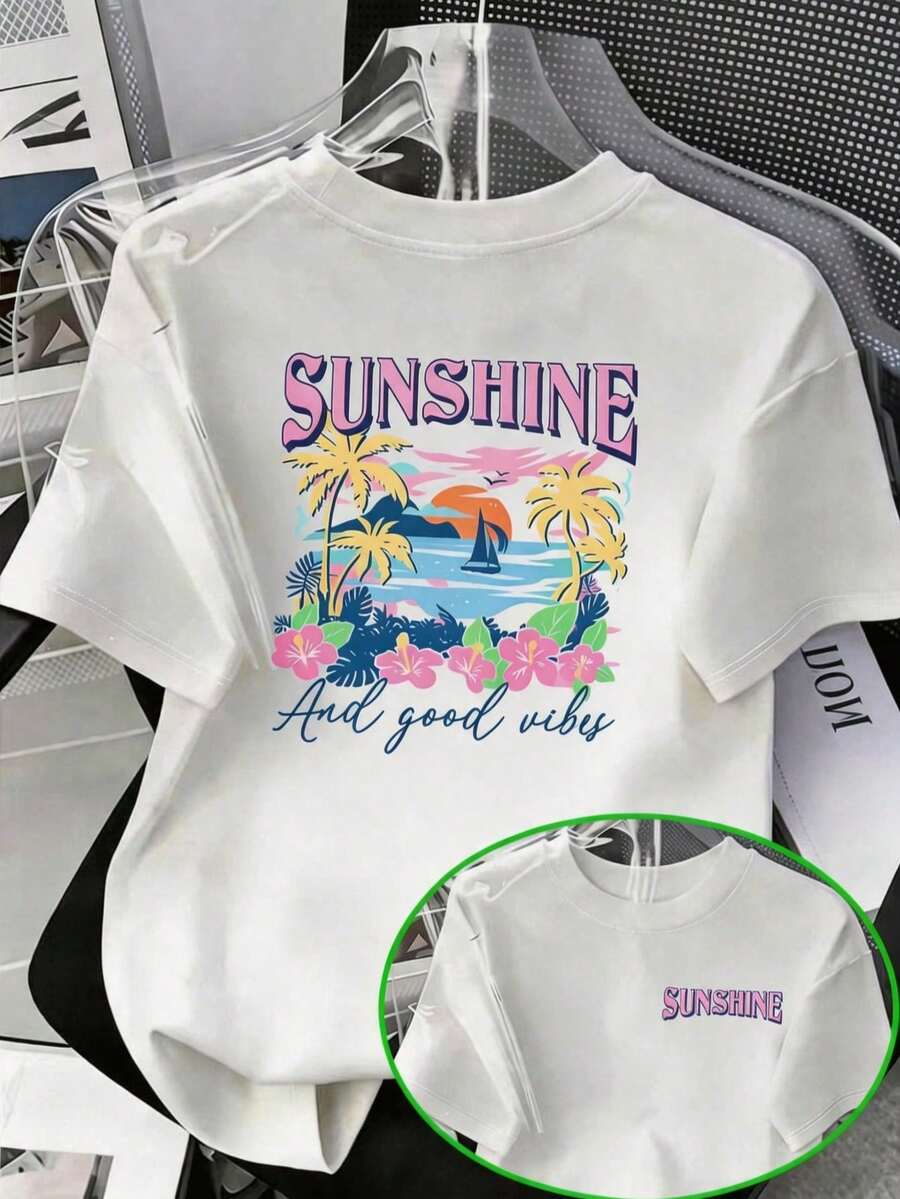Men's Casual Crew Neck Short Sleeve T-Shirt, 100% Cotton, Summer Top For Holidays, Fun Patterned T-Shirts, Y2K Streetwear, Gifts For Boyfriend And Hus - Weiss - View 1
