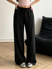 1pc All-Match Minimalist Casual Fitness Training Yoga Running Versatile Women's Low Waist Drawstring Wide Leg Pants Sports - Black - View 5