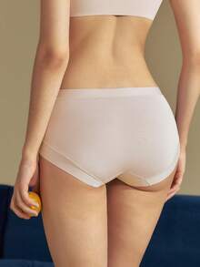 SUJIIN 女款極簡無縫莫代爾內褲，中腰，透氣，抗菌，彈性內褲 N166 - 杏色 - 查看 2
