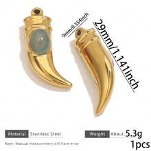 1Pc/3Pcs Gold Plated Stainless Steel Horn Pendant With Natural Stone, Vintage Boho Style, Tarnish Resistant For DIY Jewelry Making Findings - Pendants - View 8