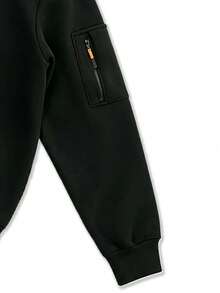 Sweatshirt Kargo Pria dengan Resleting Setengah, Banyak Saku, Manset Resleting, Tali Serut, Berkerudung, Lengan Panjang, Atasan Kasual untuk Aktivitas Luar Ruangan - Hitam - View 5