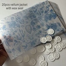 NIEWSPECIAL 20/50/100 piezas Sobres de velum en blanco azul o verde, o con diseño floral de hojas en rosa, adecuados para invitaciones de boda de 5x7 pulgadas, invitaciones DIY, sobres de velum personalizados - Azul - Ver 15