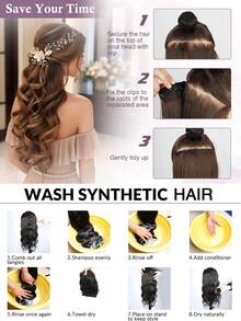Clip In Hair Extensions, 20 Inch Long Wavy 4PCS Hair Extensions Natural Soft Synthetic Fiber High Temperature Heat Resistance Clip In Hairpieces For Women Weddings Party Daily Use - Brown - View 7