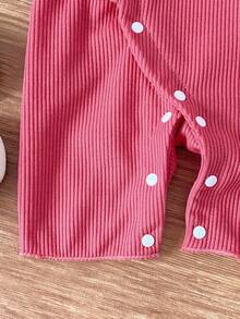Baby Girl Pink Swan Embroidery Romper, Ribbed Soft Infant Jumpsuit, Side Snap Closure - Pink - View 8