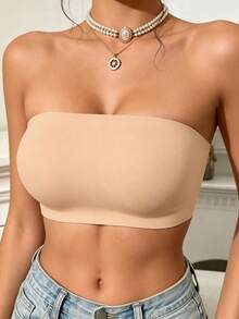 Women's Seamless Bandeau Bra, Wire-Free Elastic Skin-Friendly Soft Tube Top, Soft Breathable Underwear, Suitable For Bandeau Dresses, No Padding - Apricot - View 6