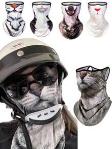 1pc Creative 3D Animal Ear Face Mask, Unisex, Breathable & Sun Protection Full Face Cover, Suitable For All Seasons, Outdoor Running, Cycling, Fishing, Hiking - Multicolor - View 1