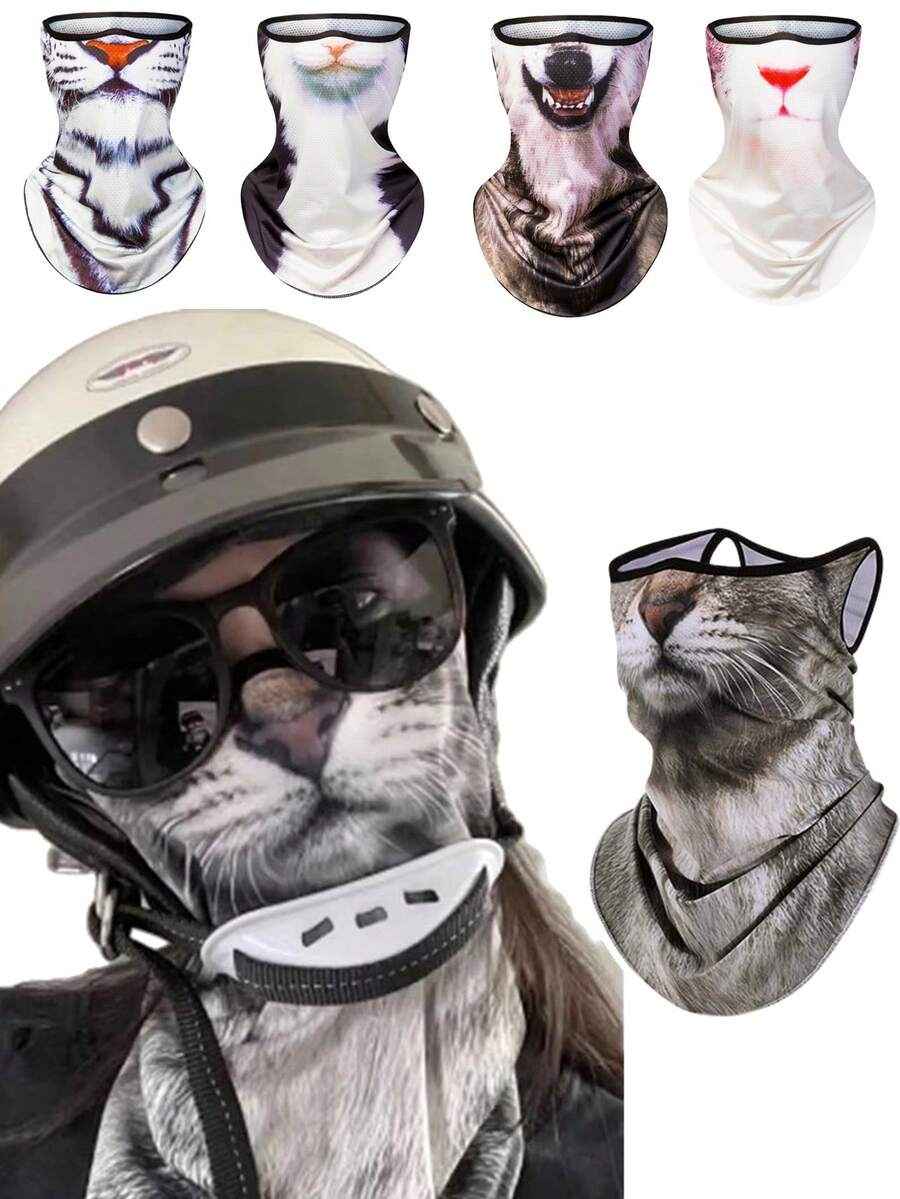 1pc Creative 3D Animal Ear Face Mask, Unisex, Breathable & Sun Protection Full Face Cover, Suitable For All Seasons, Outdoor Running, Cycling, Fishing, Hiking - Multicolor - View 1