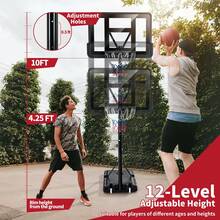Black Adjustable Portable Basketball Hoop Stand With Shatterproof Backboard Wheels And Height Adjustable System For Outdoor Indoor Play - 1 - View 11