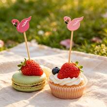 100pcs Flamingo Shaped Random Mixed Fruit Bamboo Picks, Rich Colors & Creative Designs, Suitable For Cocktail Picks, Cake Toppers, Skewers, Tanghulu Picks And Decorative Toothpicks - Multicolor - View 6