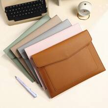 1Pc Multi-Color Magnetic Closure Document Bag, Scratch Resistant Heavy PU Leather, Multi-Purpose Storage Fits 14-Inch Laptops & Tablets, Minimalist Business Style, A4 Double Layer Portfolio File Bag, School Office Daily Commute Use - A - View 10