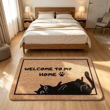1pc Black Border Slouchy Cat Paw Print Funny Slogan "WELCOME TO MY HY HE" Doormat, Bestselling Popular Minimalist Cute Pet Flannel Rectangular Rug, Adorable Slouchy Cat Silhouette Thin Paw Border Funny Text Pattern, Non-Slip Absorbent Easy To Clean Entrance Floor Mat, Suitable For Hallway, Kitchen, Balcony, Bedroom, Study - Multicolor - View 6