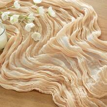 1pc Champagne Chiffon Table Cloth, Bohemian Sheer Tablecloth, Transparent Tulle Table Runner, Suitable For Wedding Bride Birthday Party Dining Table Decor - Champagne - View 5