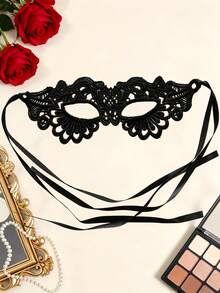 Máscara de Renda Meia Face, Acessório de Mascarada de Halloween para Mulheres, Máscara Preta Sexy para os Olhos - Preto - Visão 2