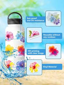 50Pcs Hibiscus Flowers Stickers, Art Spring Floral Vinyl Waterproof Stickers For Water Bottles, Friends, Party Gifts, Back To School School Supplies - 7*6*1 - View 6