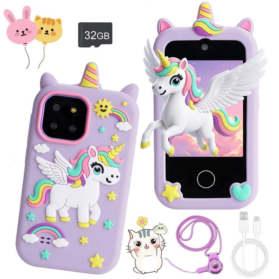 Multifunctional Touch Screen Children's Toy Phone, Dual Camera, Upgraded Rechargeable Play Phone, Creative Christmas Birthday Gift For Girls Aged 3-12 - Multicolor - View 1