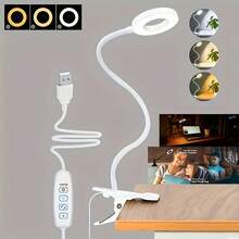 1 buah Lampu Meja LED Jepit Bertenaga USB, Leher Angsa Fleksibel yang Dapat Diatur, Desain Jepit yang Praktis, Cocok untuk Membaca dan Penggunaan Kantor, Melindungi Mata, Dengan Kabel Daya USB, Kontrol Tombol dan Desain Berkabel - Sempurna untuk Kantor Rumah, Samping Tempat Tidur, Komputer, Panggilan Video dan Kerajinan Tangan (Hitam/Putih), Perangkat Penerangan Portabel untuk Rumah/Kantor - Lampu meja bundar - View 14