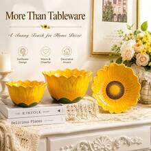 Sunflower Pattern Ceramic Dinner Plate & 6-Inch Asymmetric Salad Bowl. The Cute Floral Design Adds Warmth To Your Dining Time And Brightens Up Your Table. Practical Everyday Tableware Suitable For All Meals, Also Serves As A Charming Home Decor And Thoughtful Home Gift. - Multicolor - View 6