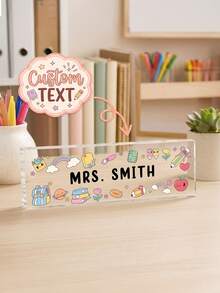 1pc Customized Personalized Cute School Cartoon Desktop Nameplate With Custom Teacher Name Text, Desktop Sign, Teacher Appreciation Back To School Season Teacher's Day Gift, Suitable For Preschool Kindergarten Elementary School Teachers, Classroom Teacher Office Desktop Decor - Multicolor - View 7