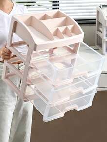 1 Piece Drawer-Type Desktop Storage Box, Office Desk Organizer, Stationery And Cosmetics Storage Rack, Locker - Pink - View 4