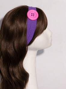 1 pezzo Fascia per capelli decorativa con bottone di colore unito, fascia elastica antiscivolo, accessorio per capelli da donna stile Y2K, adatto per uso quotidiano, trucco, stile di strada - Multicolore - Visualizzare 7