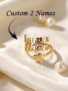 Customized Name Ring, Women's Ring, Women's Jewelry, Personalized Name Ring, Stainless Steel Jewelry, Women's Open Ring, Personalized Fashion Minimalist Stainless Steel Multi-Layer Name Open Ring, Holiday Celebration Daily Matching Family Ring, Friendship Ring, Gift For Her - Multicolor - View 2