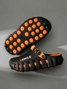 Zuecos transpirables de alta calidad para exteriores, sandalias antideslizantes para hombres, zapatos de playa ligeros y transpirables, zapatos de jardín suaves y cómodos, zapatos casuales para hombres con suela gruesa y duradera, zapatos para hombres de talla grande 36-45 (suela pintada a mano, patrón asimétrico) - naranja negro - Ver 3
