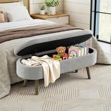 Multifunctional Storage Bench, Soft Chenille Fabric, Wooden Legs, Solid Wood Frame, 20L Storage Space, 110x40x42cm, For Bedroom, Living Room, Shoe Bench, Hallway - 灰色 - 查看 3