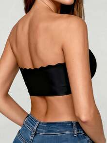 Black Strapless Non-Slip Wireless Bra, No Padding, Invisible, Sexy Versatile Front-Closure Bra, Suitable For Off-Shoulder Outfits - Black - View 2