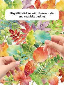 50pcs Leaf Gold Foil Stickers Transparent Waterproof Stickers Suitable For Laptop Phone Stickers Skateboard Guitar Refrigerator Luggage Scrapbook Phone Case Decoration Suitable For Birthday Gifts Holiday Gifts School Supplies - 50pcs - View 6