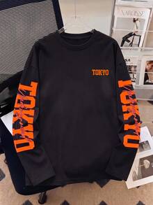 Men's Drop Shoulder Long Sleeve T-Shirt, Vintage Racing Car Graphic Print, Loose Casual Streetwear Top - Black - View 4