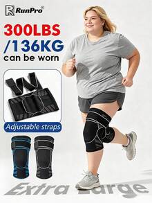 RPPR 1 Pair Extra Large High Elasticity Anti-Roll Heavy Duty Compression Knee Sleeves, Breathable Comfortable Plus Size Knee Support, Unisex Super Large Knee Braces, Black/Grey/Blue, XL-3XL, Suitable For Weight Up To 300 Lbs/136 Kg - Multicolor - View 3