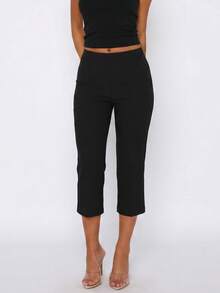 Womens Capri Pants Elegant Solid Color Slim Fit Bell Bottom Leggings - Black - View 8