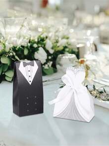 60pcs(30pcs Wedding Dress+30pcs Suit)Wedding Dress Gift Box Tuxedo Bride And Bridegroom Wedding Treat Bags Candy Chocolate Gift Box Creative Vintage Wedding Bulk With Ribbon For Bridal Shower Guests Decoration Party Supplies Wedding Party - Multicolor - View 3