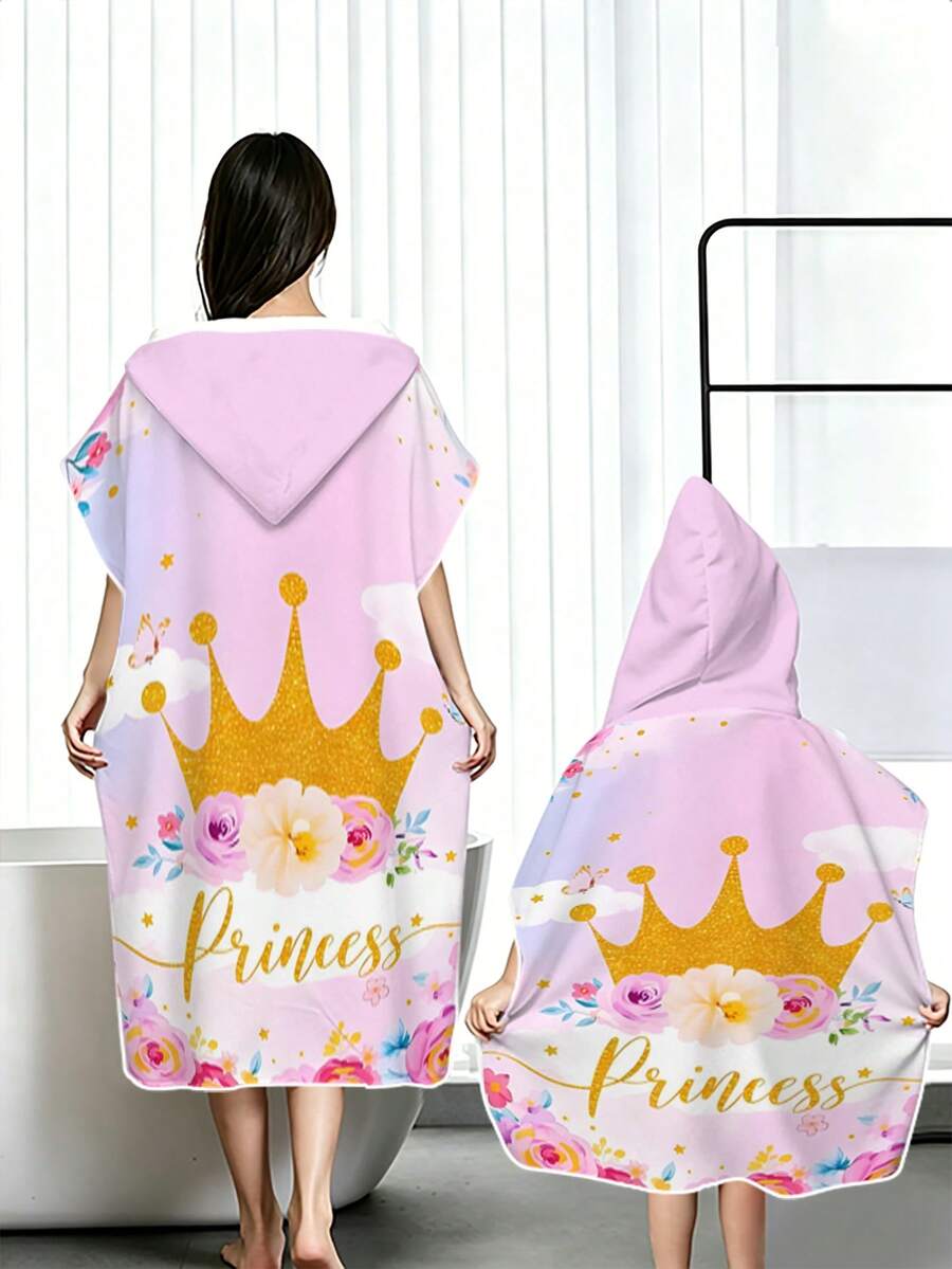 1 pieza Toalla de baño con capucha con patrón de corona de princesa rosa y dorado, estilo moderno de fibra ultrafina rectangular absorbente, capa de cambio multifuncional, toalla de baño adecuada para baño interior, playa exterior, toalla de baño, bata de baño, adecuada para parejas y temporada de bodas y mejores amigos, amigos, familia, regalos de cumpleaños y regalos de vacaciones