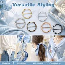 12pcs Twisted Round Shirt Scarf Rings, No-Sew T-Shirt Tie Rings, Metal Belt Buckle Accessories For Dresses, Cardigans, Loose Tops, Suitable For Men's And Women's Styling Accessories - Multicolor - View 4