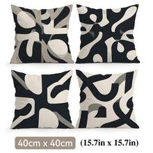 4pcs Black & White Fluid Geometric Abstract Pattern Pillow Covers Without Inserts, Single-Sided Printed Pillow Covers, Suitable For Living Room, Bedroom, Home Decor, All-Season Pillow Covers - Multicolor - View 12